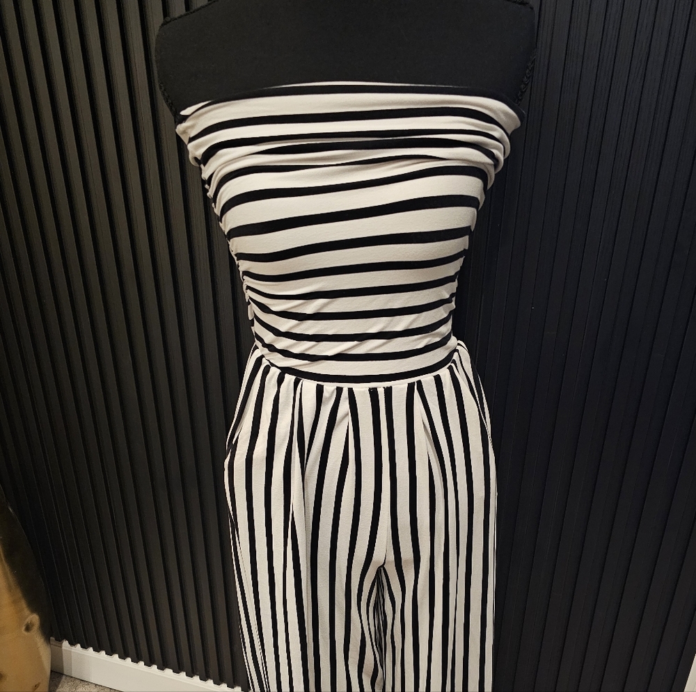 Poof! Monochrome Striped Jumpsuit